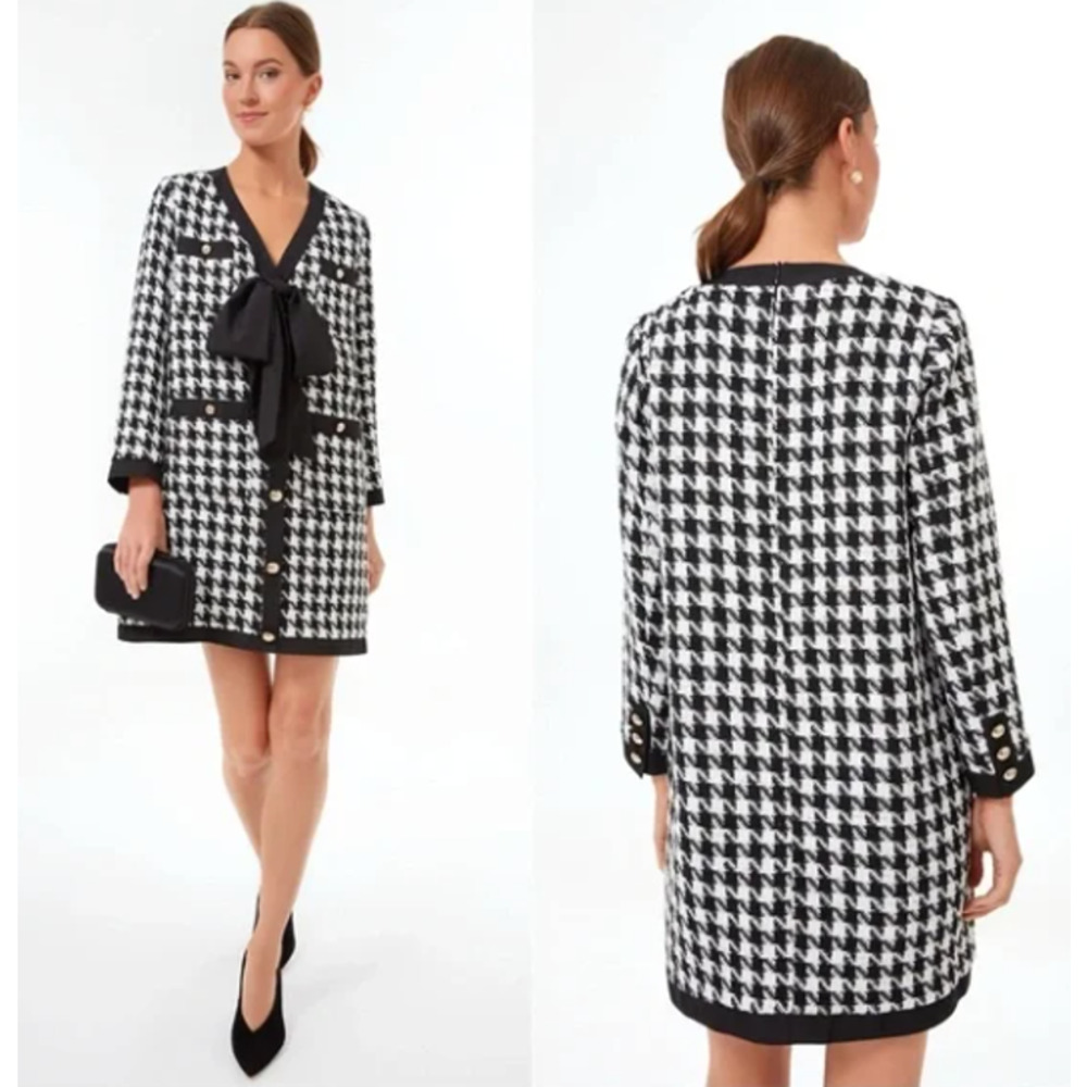 Pomander Place Black and White Houndstooth Mini Dress